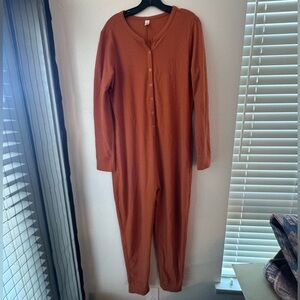 Parade Waffleknit Half Snap Button Front Sleep Jumper in Burnt Orange Size XL